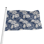 White And Blue Lotus Flower Print Flag