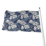 White And Blue Lotus Flower Print Flag