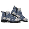 White And Blue Lotus Flower Print Flat Ankle Boots