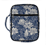 White And Blue Lotus Flower Print Front Pocket Bible Bag