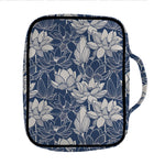 White And Blue Lotus Flower Print Front Pocket Bible Bag