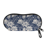 White And Blue Lotus Flower Print Glasses Case
