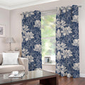 White And Blue Lotus Flower Print Grommet Curtains