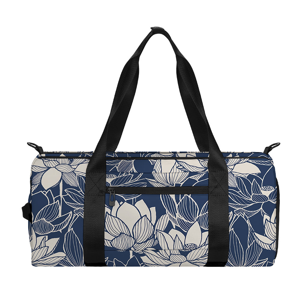 White And Blue Lotus Flower Print Gym Bag