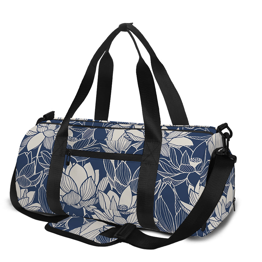 White And Blue Lotus Flower Print Gym Bag