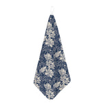 White And Blue Lotus Flower Print Hand Towel