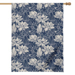 White And Blue Lotus Flower Print House Flag