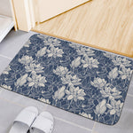 White And Blue Lotus Flower Print Indoor Door Mat