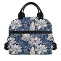 White And Blue Lotus Flower Print Insulated Lunch Bag