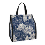 White And Blue Lotus Flower Print Insulated Lunch Tote