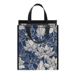 White And Blue Lotus Flower Print Insulated Lunch Tote