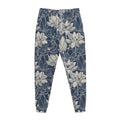 White And Blue Lotus Flower Print Jogger Pants