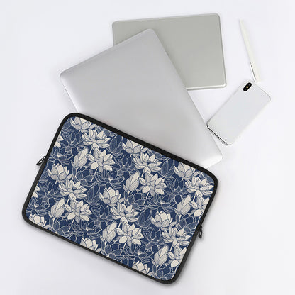 White And Blue Lotus Flower Print Laptop Sleeve