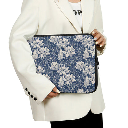 White And Blue Lotus Flower Print Laptop Sleeve