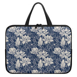 White And Blue Lotus Flower Print Laptop Sleeve With Handle