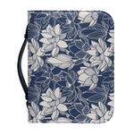 White And Blue Lotus Flower Print Leather Bible Cover