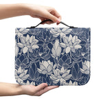 White And Blue Lotus Flower Print Leather Bible Cover