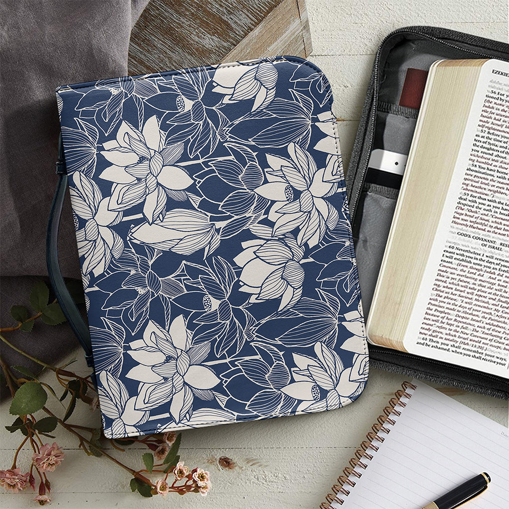 White And Blue Lotus Flower Print Leather Bible Cover – GearFrost