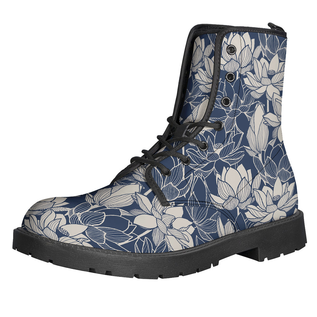 White And Blue Lotus Flower Print Backpack
