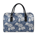 White And Blue Lotus Flower Print Leather Duffel Bag