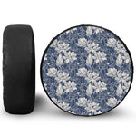 White And Blue Lotus Flower Print Leather Spare Tire Cover