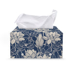 White And Blue Lotus Flower Print Leather Tissue Box Cover