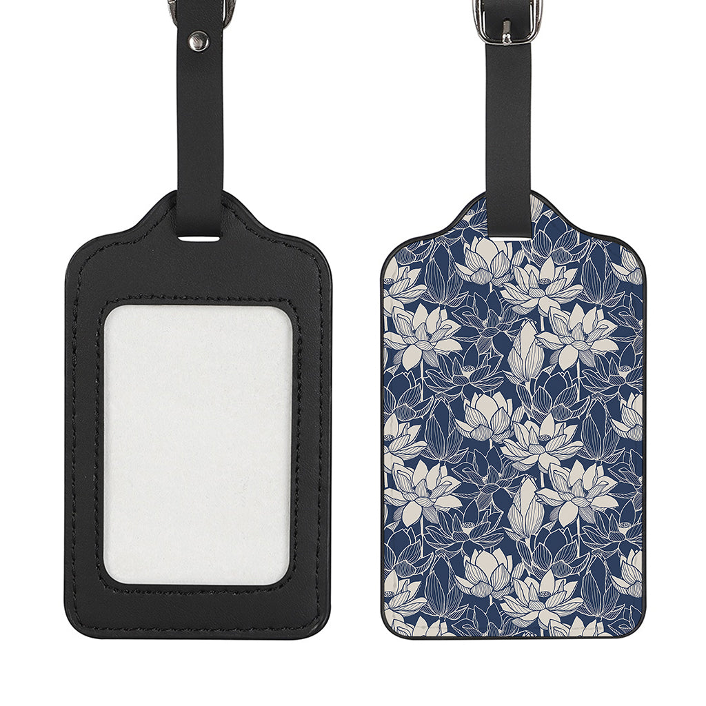 White And Blue Lotus Flower Print Luggage Tag