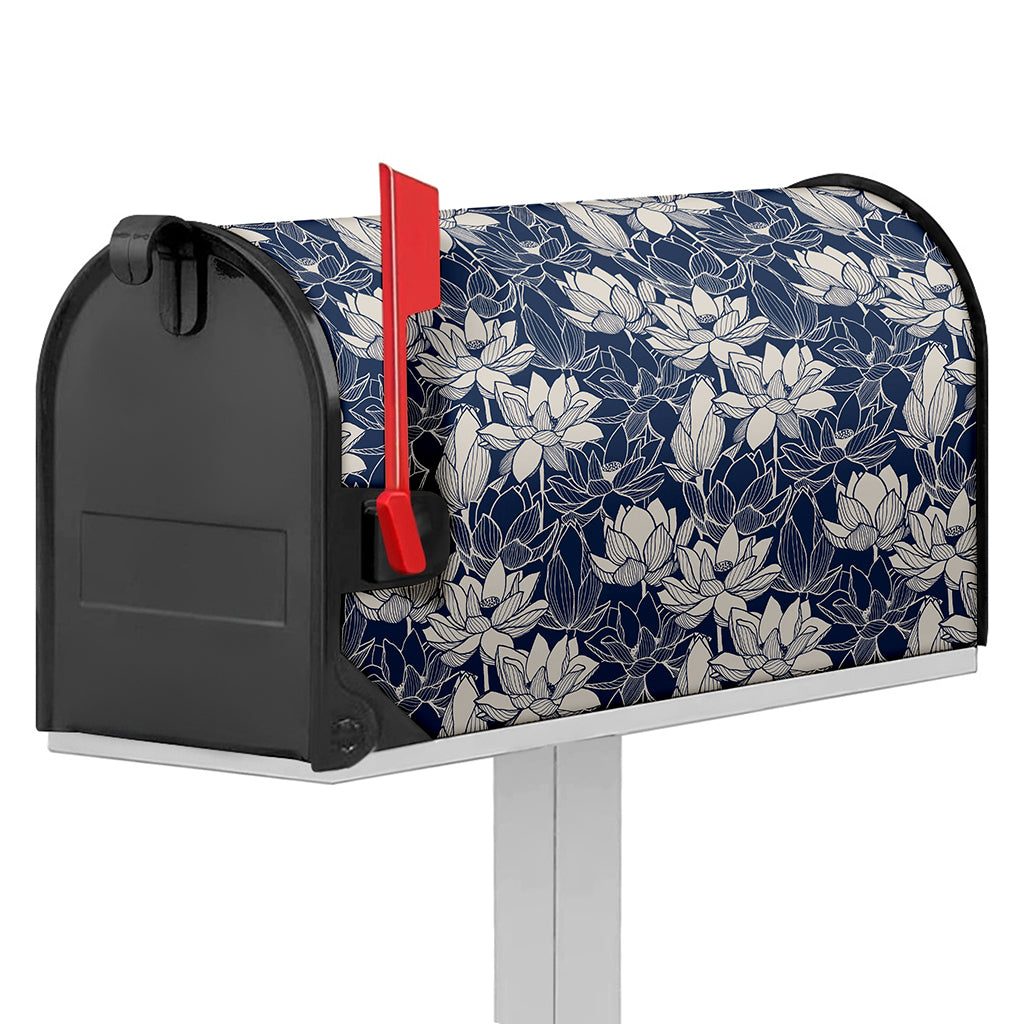 White And Blue Lotus Flower Print Mailbox Cover