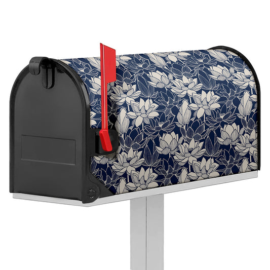 White And Blue Lotus Flower Print Mailbox Cover