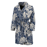 White And Blue Lotus Flower Print Men's Bathrobe