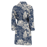 White And Blue Lotus Flower Print Men's Bathrobe