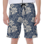 White And Blue Lotus Flower Print Men's Beach Shorts