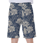 White And Blue Lotus Flower Print Men's Beach Shorts