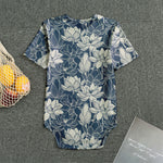 White And Blue Lotus Flower Print Men's Bodysuit