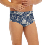 White And Blue Lotus Flower Print Men's Briefs