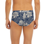 White And Blue Lotus Flower Print Men's Briefs