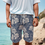 White And Blue Lotus Flower Print Men's Cargo Shorts