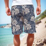 White And Blue Lotus Flower Print Men's Cargo Shorts