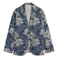 White And Blue Lotus Flower Print Men's Cotton Blazer