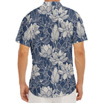 White And Blue Lotus Flower Print Men's Deep V-Neck Shirt