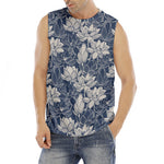 White And Blue Lotus Flower Print Men's Fitness Tank Top