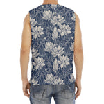 White And Blue Lotus Flower Print Men's Fitness Tank Top