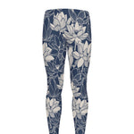 White And Blue Lotus Flower Print Men's leggings