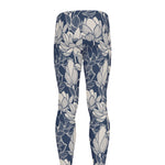 White And Blue Lotus Flower Print Men's leggings