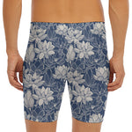 White And Blue Lotus Flower Print Men's Long Boxer Briefs