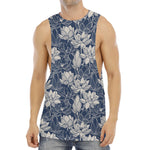 White And Blue Lotus Flower Print Men's Muscle Tank Top