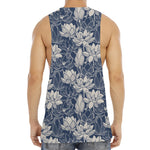 White And Blue Lotus Flower Print Men's Muscle Tank Top