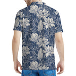 White And Blue Lotus Flower Print Men's Polo Shirt