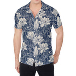 White And Blue Lotus Flower Print Men's Shirt