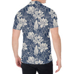 White And Blue Lotus Flower Print Men's Shirt